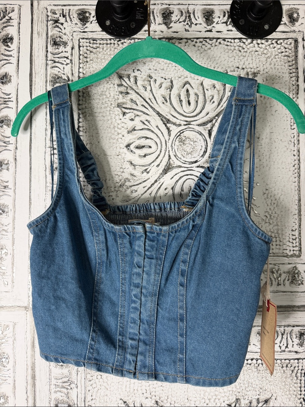 Lone Star Denim Crop Tank Top - Light Blue